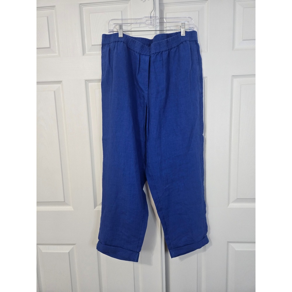 J.Jill Love Linen Blue Wide Leg Cuffed Pants XL NWT Cobalt Elastic Waist Relaxed
